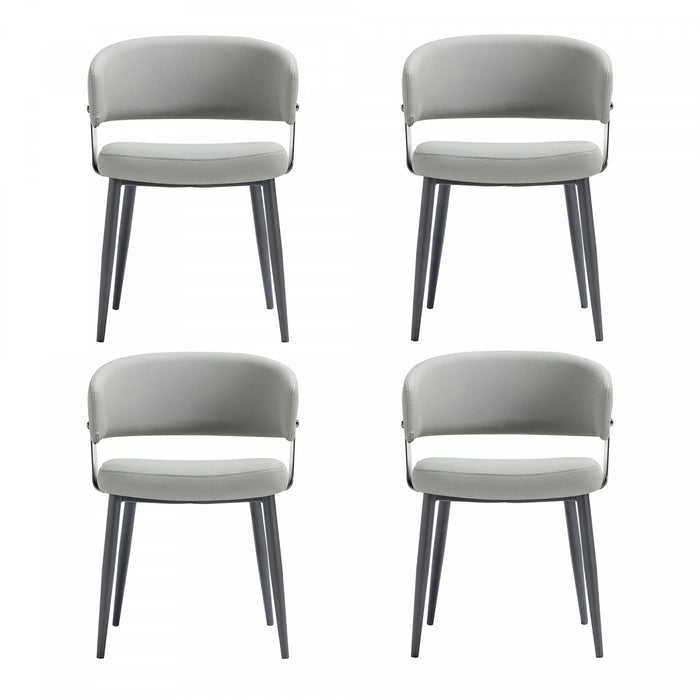 Luce Modern Textured Vegan Leather Metal Dining Chair in Stone Gray - Set of 4