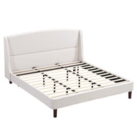 Ellison Fabric Upholstered Platform Bed with Wingback Headboard and Wooden Slat,King Size - Beige 