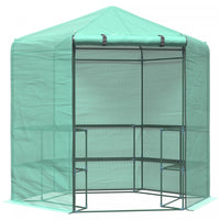 Outsunny 7.5' X 6.5' Walk-in Greenhouse With 3-tier Shelves, Hexagonal Portable Green House With Rol