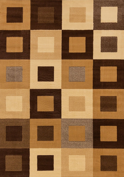 Florence Brown Beige Layered Squares Rug, 5'3" x 7'5" Indoor Area Rug | Tapis Florence a carreaux superposes marron et beige, 5'3" x 7'5"