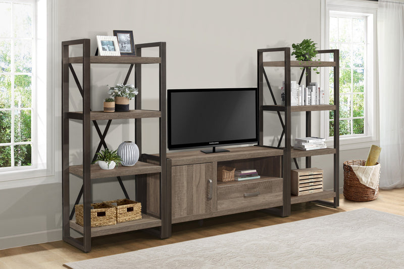 Bassett 51-in TV Stand With Storage, Faux Wood & Gunmetal 