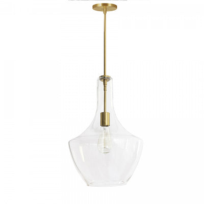 Dainolite Petalite 1 Light Pendant Large Aged Brass Clear Glass Lamp|Grand luminaire suspendu Petalite de Dainolite en verre transparent, avec fini laiton vieilli et 1 ampoule