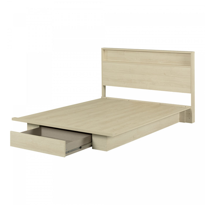 Fusion Platform Bed And Headboard With Storage Shelf Set Bleached Oak - South Shore