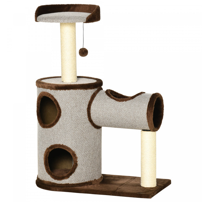 Pawhut Cat Tree Tower Indoor Cats Climbing Activity Center Kitten Furniture W/ Cat House, Bed, Scratching Post, Hanging Toy, Brown
