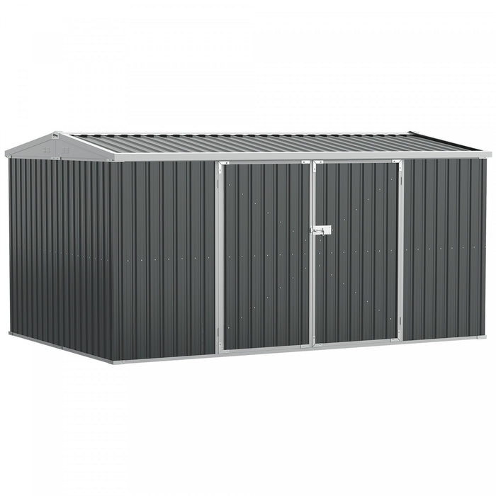Outsunny 14 X 8ft Metal Outdoor Storage Shed With Lockable Doors, Grey
