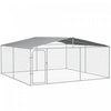 Pawhut Dog Kennel Outdoor Run Fence With Roof, Steel Lock, Mesh Sidewalls For Backyard & Patio, 15.1' X 15.1' X 7.5'