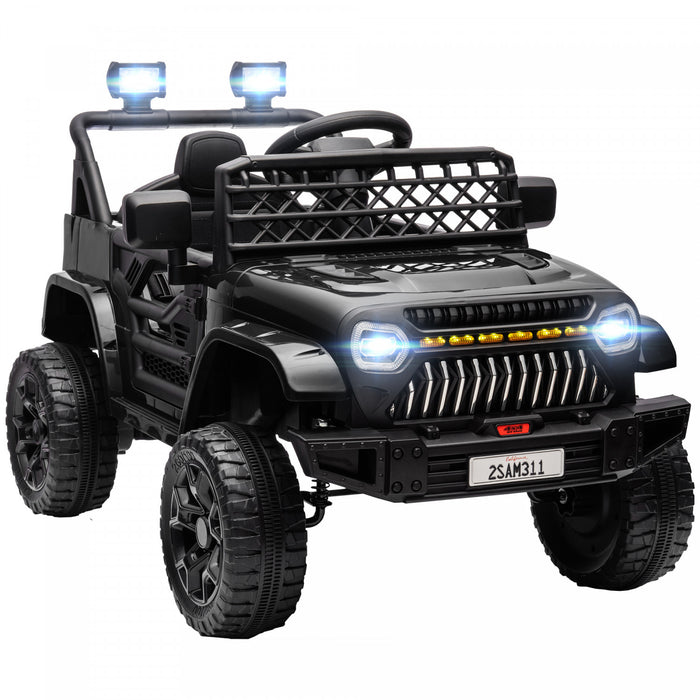 Qaba 12v Powered Ride-On Truck Car, Electric Car For Kids With Remote Control, Openable Doors, Spring Suspension, 3 Speeds, Usb Music Horn, Led Headlights, Black