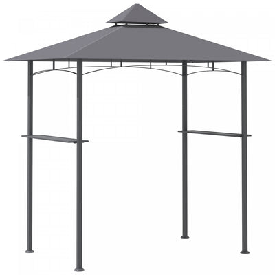 Outsunny 8' X 5' Bbq Grill Gazebo Tent With Double Tiered Canopy For Outdoor Sun Shade, Grey|Outsunny 8' X 5' Pavillon De Jardin Abri Barbecue Avec Double Toit Auvent Exterieur Gris