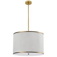 Dainolite Prudy 4 Light Pendant Aged Brass White Pleated Shade Lamp