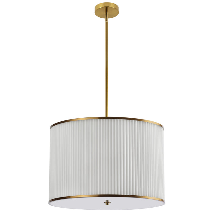 Dainolite Prudy 4 Light Pendant Aged Brass White Pleated Shade Lamp