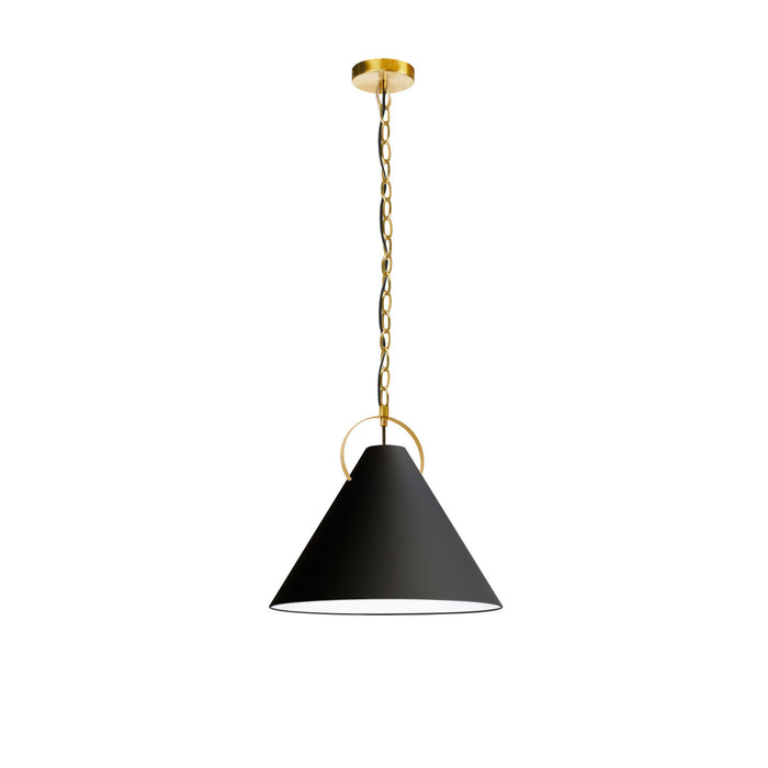 Dainolite Princeton 1 Light Pendant 16\" Dia Aged Brass Finish Black Shade Lamp