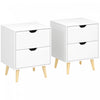 Modern Nightstand Set of 2, Bedside Table with 2 Drawers and Wood Legs