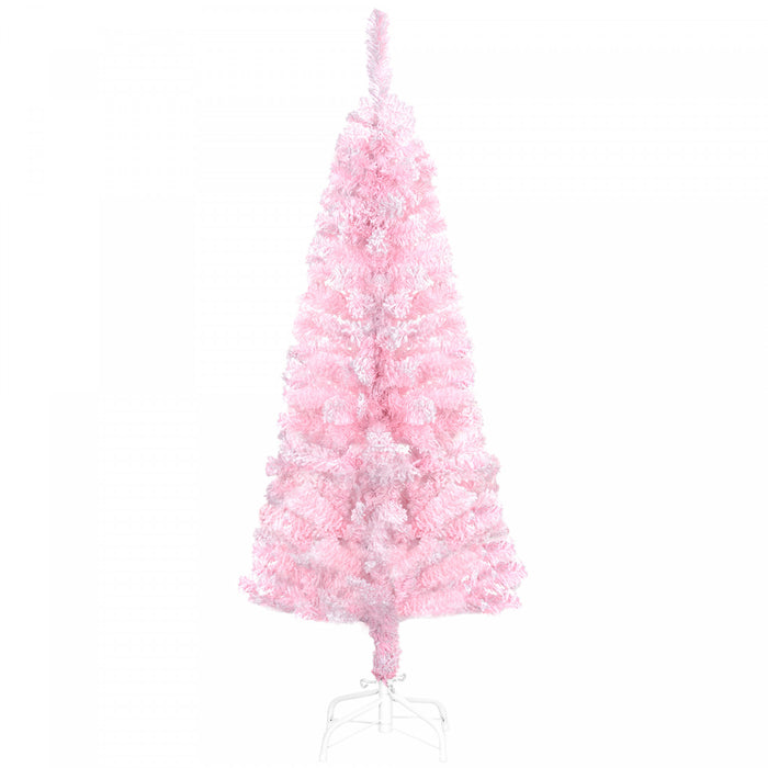 Homcom Snow Flocked Pencil Artificial Christmas Tree With Steel Base Pink