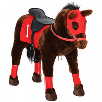 Qaba Standing Ride On Horse, Plush Pony Toy For Kids With Neighing Sound, Soft Padding, For Cowboy C