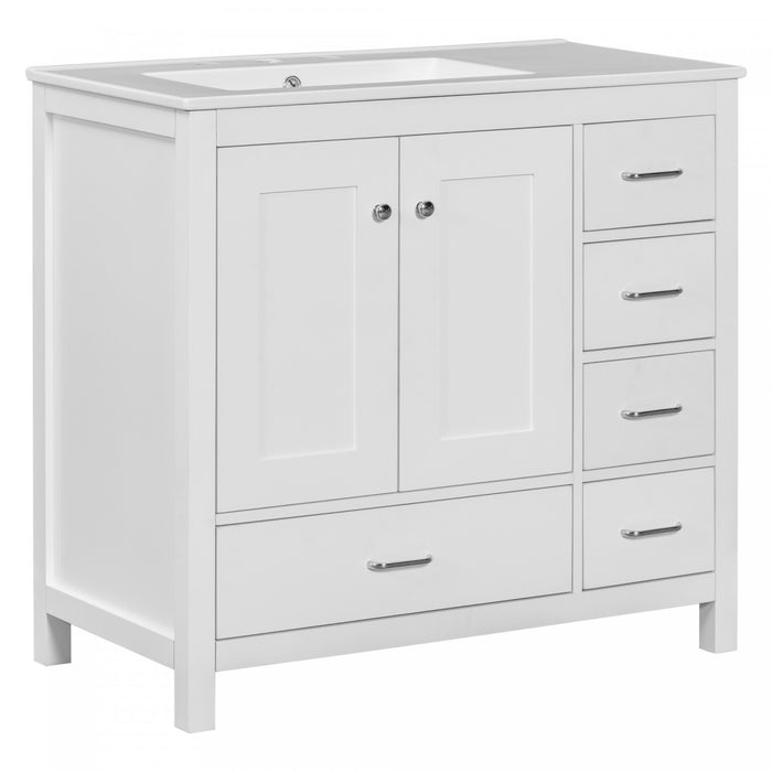 Andrew 36\" Solid Wood Bathroom Vanity With Ceramic Sink And Storage Cabinet - White