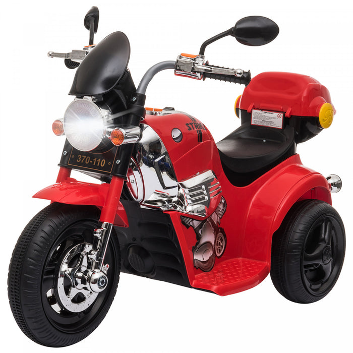 Aosom 6v Kids Electric Powered Ride-On Motorcycle Ride On Toy Battery Powered With Light Music Mp3 3-wheel Storage Box Red