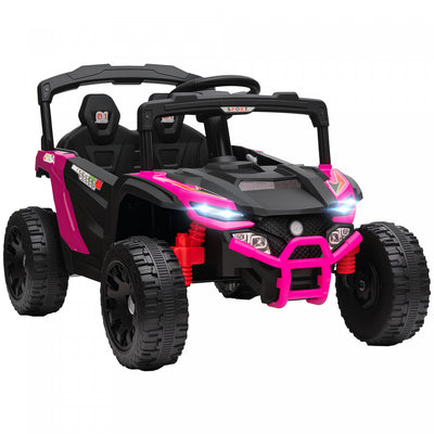 Qaba 12V Kids Ride On Car Truck with Dual Motors, Rear Suspension, Battery Powered Electric Vehicle with Remote Control, LED Lights, Music, Horn for 3-8 Years Boys Girls, Pink