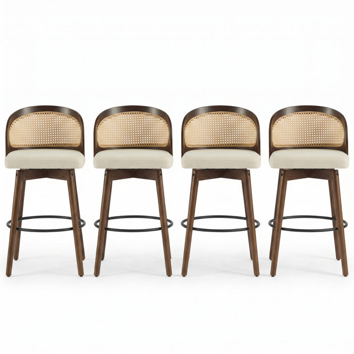 Calvin Indoor Counter Height Swivel Bar Stool Set of 4 with Ergonomic Backrest,Walnut