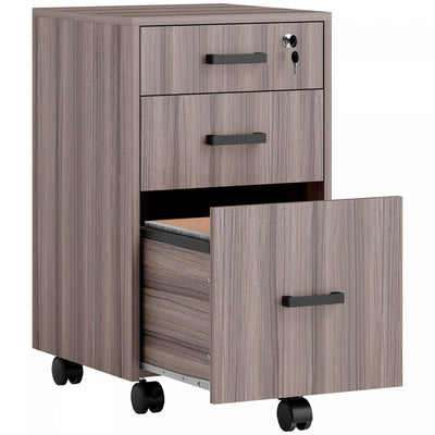 HOMCOM 3 Drawer File Cabinet with Hanging Bars for Letter A4 Size, Grey