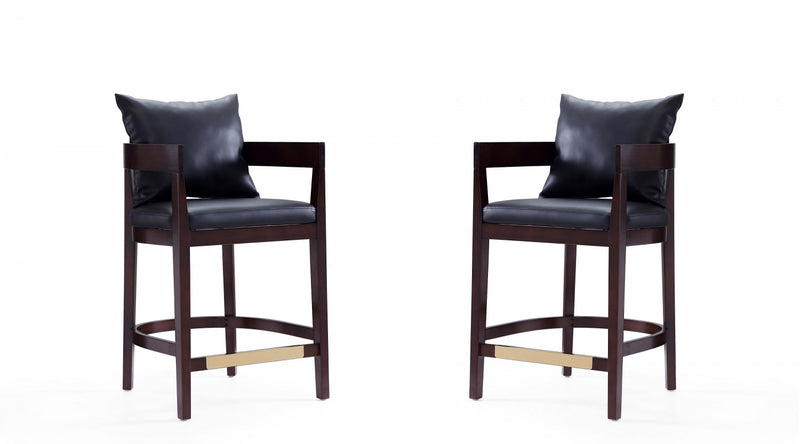 Ritz Mid-Century Modern Wood Upholstered Counter Stool in Black - Set of 2