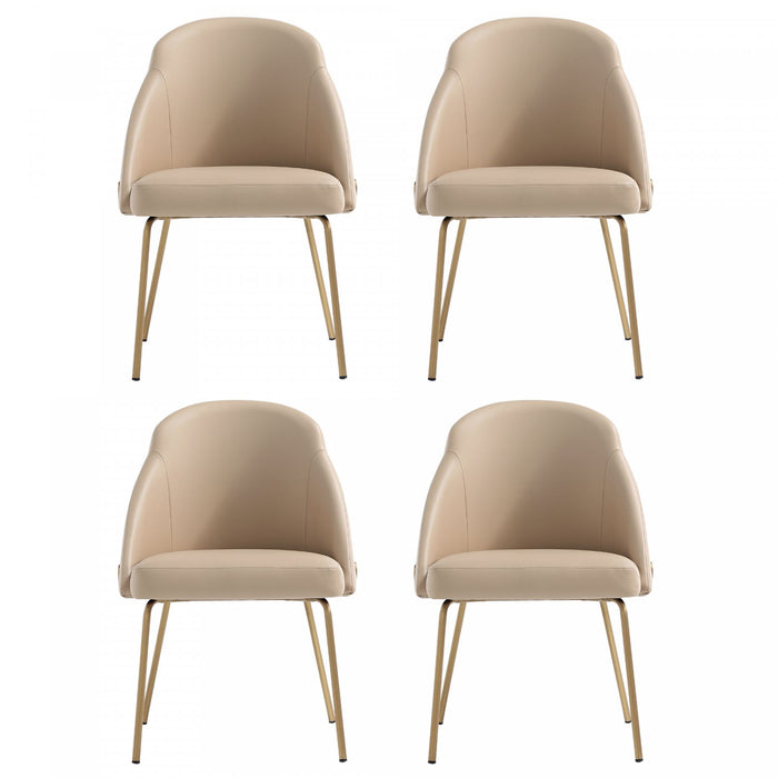 Gracie Modern Vegan Leather Metal Dining Chair in Tan and Gold - Set of 4