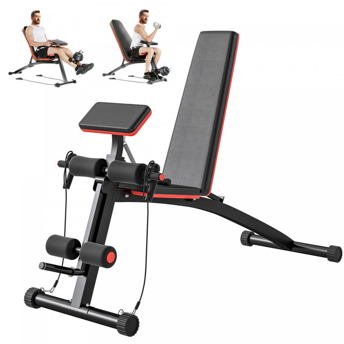 Soozier Foldable Adjustable Dumbbell Bench Press, Weight Lifting Sit Up Ab Workout Bench for Home Training Gym Incline Flat Multiuse Workout Exercise Fitness, Red