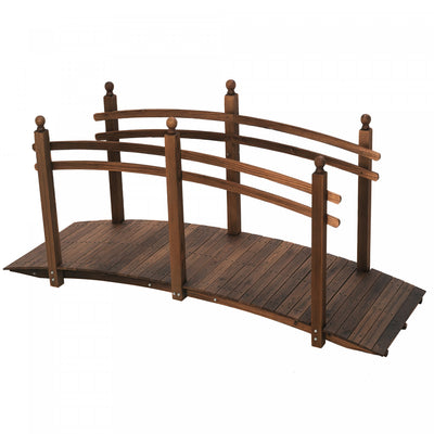 Outsunny 7.5' Fir Wood Garden Bridge Arc Walkway with Side Railings, Tan