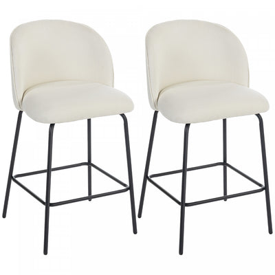 HOMCOM 27" Counter Height Modern Bar Stools Set of 2 with Back, Cream White