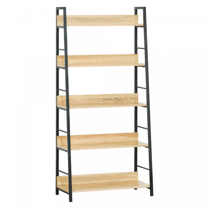HOMCOM Modern 5-Tier Bookshelf Storage with Metal Frame Wooden Bookcase