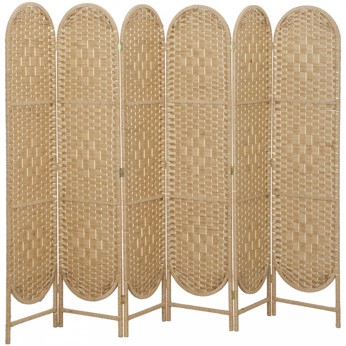 HOMCOM 6 Panel Room Divider, Bohemian Folding Privacy Screen, Natural Wood