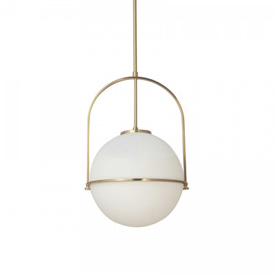 Dainolite Paola 1 Light Pendant Small Aged Brass White Opal Glass Lamp|Petit luminaire suspendu Paola de Dainolite en verre blanc opale, avec fini laiton vieilli et 1 ampoule