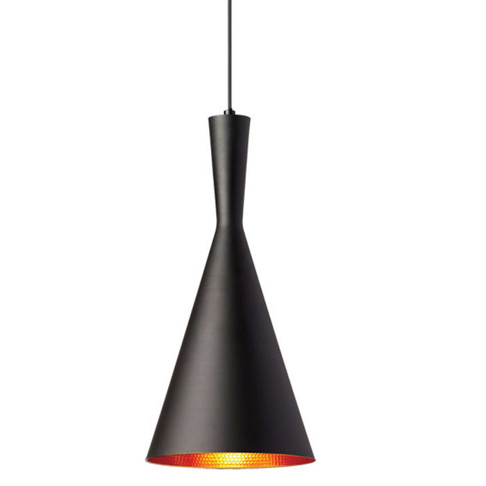 Dainolite Helsinki 1 Light Pendant Cone Matte Black Finish gold Pebbled Interior Lamp