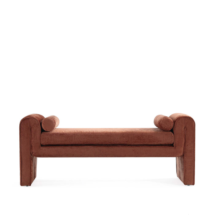 Concord Modern Glam Chenille Accent Bench in Terracotta