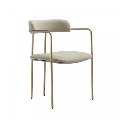 Serene Mid-Century Modern Metal Upholstered Dining Chair in Taupe | Chaise de salle a manger moderne mi-siecle en metal et tissu, coloris taupe, Serene