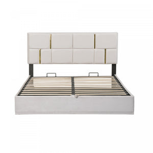 Joyce Upholstered Platform Bed With Hydraulic Storage And Velvet Frame,queen Size,beige Queen Bed