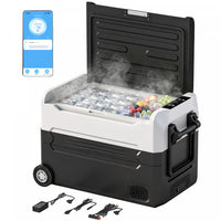 Outsunny 12 Volt Car Refrigerator, 42QT Car Fridge Freezer with App Control, 12/24V DC and 100-240V AC, -4℉-68℉, Electric Compressor Cooler with Wheels for RV Truck Camping Travel