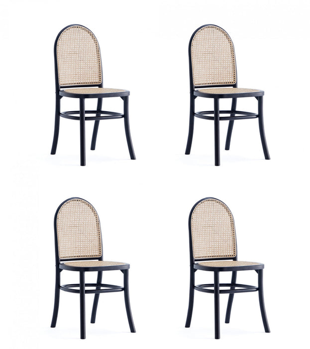 Paragon Industry Chic Cane Back Wood Upholstered Dining Chair in Black and Gray - Set of 4