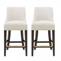 Beever Modern Chenille Wood Counter Stool in Cream - Set of 2 Bar Stool 