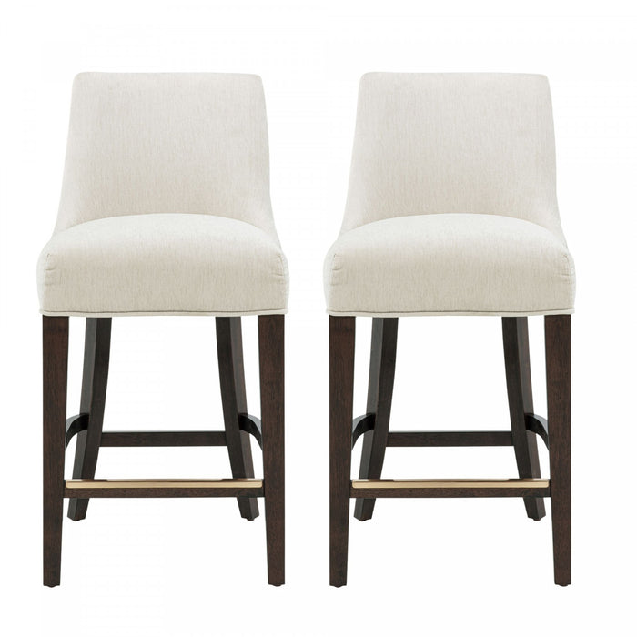 Beever Modern Chenille Wood Counter Stool in Cream - Set of 2 Bar Stool
