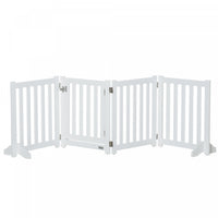 Pawhut Foldable Dog Gate With Door, 4 Panels Freestanding Pet Gate With Support Feet Indoor Playpen 