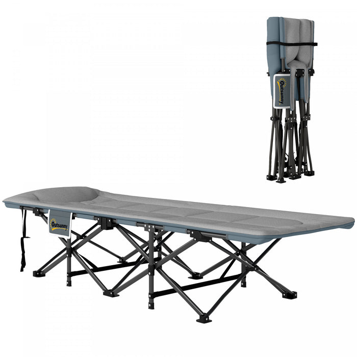 Outsunny Camping Cot With Cushion, Portable Folding Bed, Grey