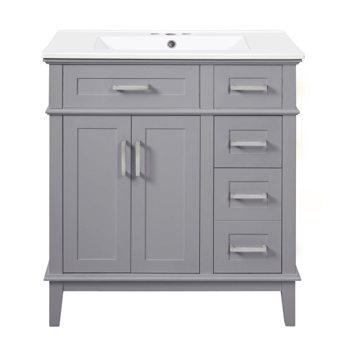 Savannah 30 Inch Bathroom Vanity with Ceramic Sink and Spacious Storage Cabinet, Grey
