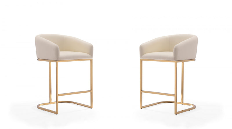 Louvre Mid-Century Modern Metal Upholstered Counter Stool in Cream - Set of 2