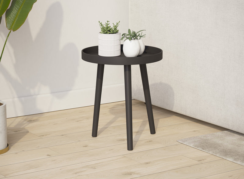 End Table With Black Pine Base - Black Round Shape Top