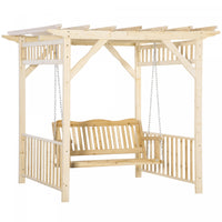 Outsunny Patio Swing Chair With Pergola, 2-person Wooden Gazebo Swing Bench Sun Shelter For Garden, 