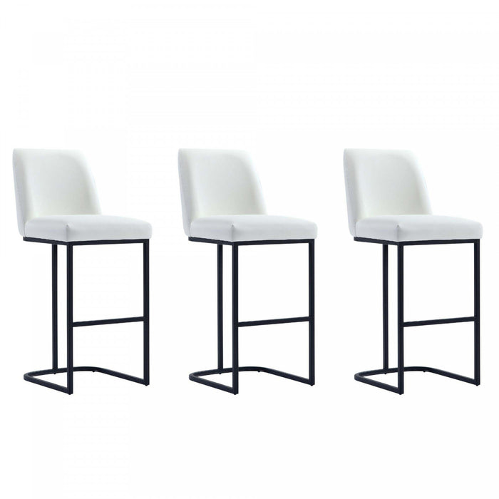 Serena Modern Metal Upholstered Barstool in White - Set of 3 Bar Stool