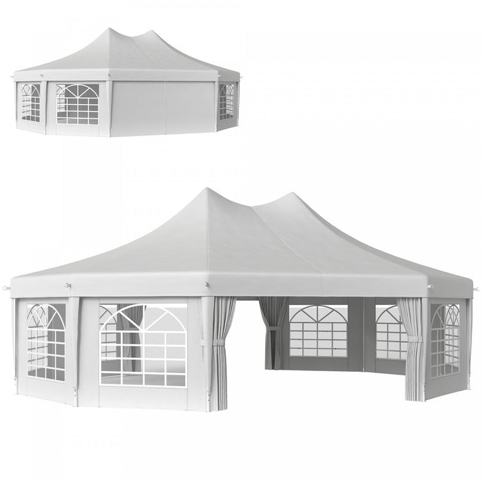 Outsunny 29.2ft High Peak Decagon Event Party Tent, Large Outdoor Canopy Tent Shelter with 10 Removable Walls, White Tents for Parties, Wedding, Events, BBQ Grill
