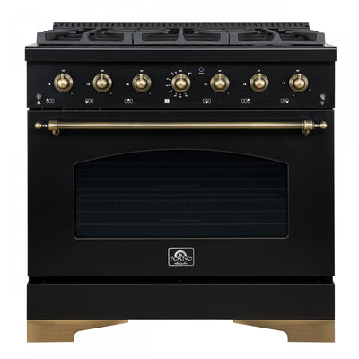 Forno Antico 36" Dual Fuel Gas Range, Black, 4.5 cu.ft. - FFSGS6113-36BLK | Cuisiniere a double combustible Antico 36 po , noire, 4,5 pi³ - FFSGS6113-36BLK