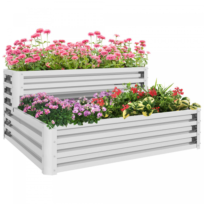 Outsunny 2 Tier Raised Garden Bed, 47\" X 40\" X 23'' Galvanized Steel Planter Box For Vegetables, Flowers And Herbs, Silver