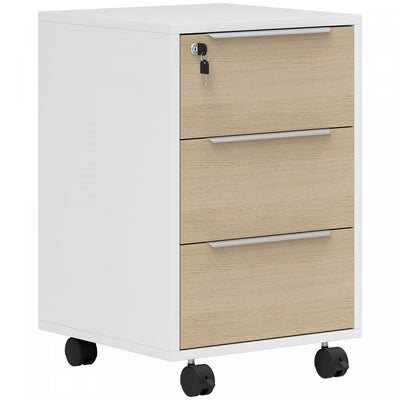 HOMCOM Vertical Filing Cabinet with Lock, 3 Drawer File Cabinet, Oak